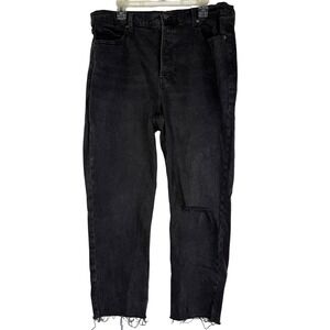 Old Navy Sky Hi Straight Extra High Rise Jeans Black Distressed Raw Hem Size 18